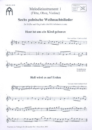 6 polnische Weihnachtslieder fr gem Chor Chor und Orgel (3 Instrumente ad lib) Instrumentalstimmen