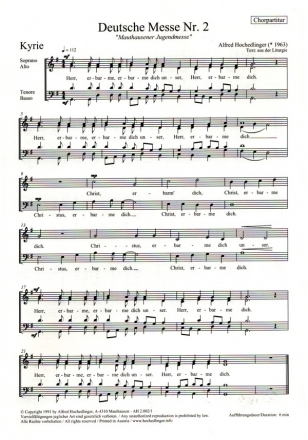 Deutsche Messe Nr.2 fr gem Chor und Klavier (Rhythmusgruppe ad lib) Chorpartitur