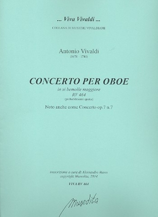 Konzert B-Dur RV464 fr Oboe und Streicher Partitur und Stimmen (Bc nicht ausgesetzt) (Streicher 1-1-1-1)