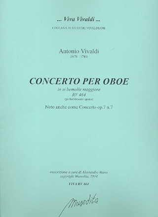 Konzert B-Dur RV464 fr Oboe und Streicher Partitur und Stimmen (Bc nicht ausgesetzt) (Streicher 1-1-1-1)
