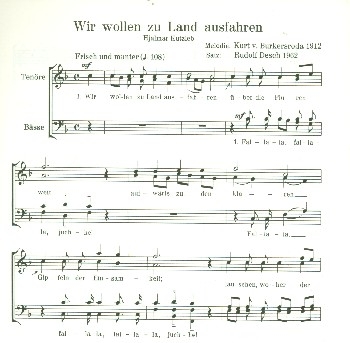 Wir wollen zu Land ausfahren fr Mnnerchor a cappella Partitur