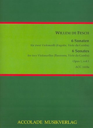6 Sonaten op.1 Band 1 (Nr.1-3) fr 2 Violoncelli (Fagotte/Viole da gamba) oder Soloinstrument und Bc 2 Spielpartituren