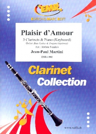 Plaisir d'amour for 3 clarinets and piano (keyboard) (rhythm group ad lib) score and parts