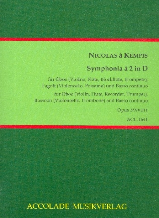 Symphonia  2 in D op.3,18 fr Oboe (Melodieinstrument), Fagott und Bc Partitur und Stimmen