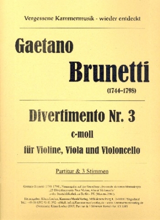 Divertimento c-Moll Nr.3 für Violine, Viola und Violoncello Partitur und Stimmen