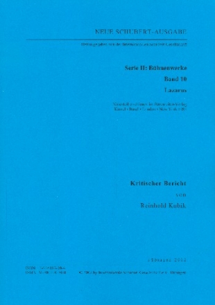 Neue Schubert-Ausgabe Serie 2 Band 10 Lazarus Kritischer Bericht