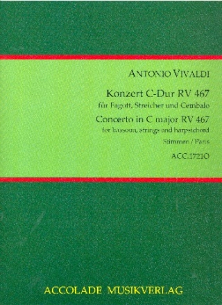 Konzert C-Dur RV467 fr Fagott, Streicher und Bc Stimmensatz (3-3-2-3-Cembalo)