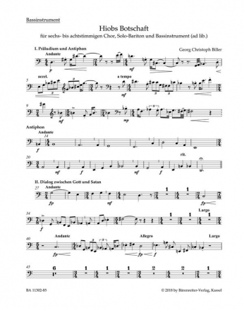 Hiobs Botschaft fr Bariton und gem Chor a cappella (Bassinstrument ad lib) Bassinstrument
