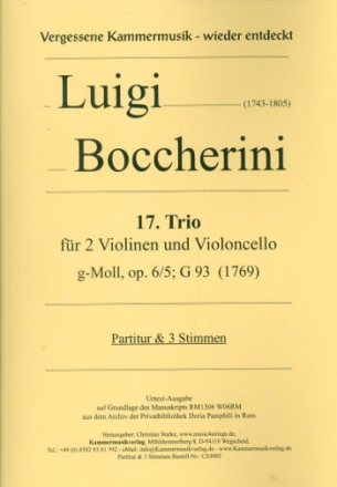 Trio g-Moll Nr.17 op.6,5 G93 fr 2 Violinen und Violoncello Partitur und Stimmen