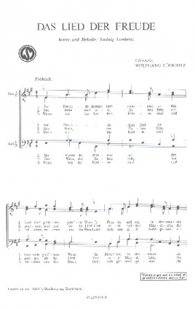 Das Lied der Freude f�r M�nnerchor a cappella Partitur