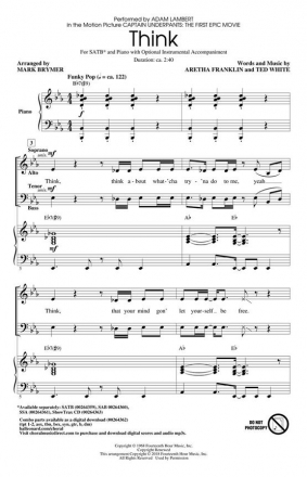 Think for mixed chorus (SATB) and piano (instruments ad lib) score