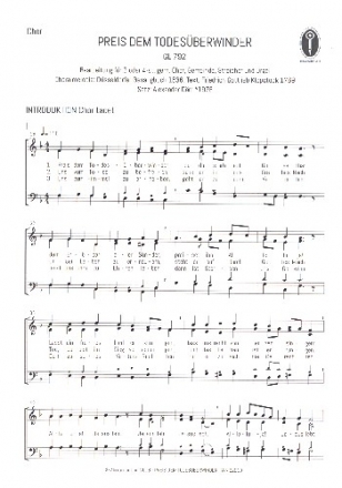 Preis dem Todesberwinder fr gem Chor (SAM/SATB), Gemeinde, Streicher und Orgel Partitur (dt)