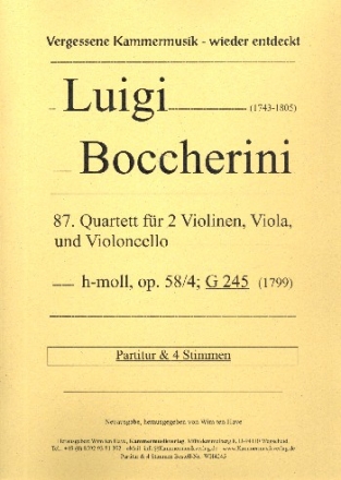 Quartett h-Moll Nr.87 op.58,4 G245 fr 2 Violinen, Viola und Violoncello Partitur und Stimmen