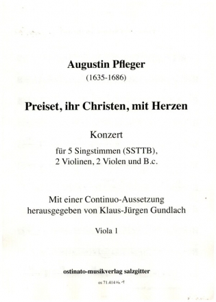 Preiset ihr Christen mit Herzen fr 5 Stimmen, 2 Violinen, 2 Violen und Bc Viola 1