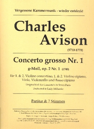 Concerto grosso g-Moll op.2,1 für 2 Violinen solo, 2 Violinen, Viola, Violoncello und Bc Partitur und Stimmen (Bc nicht ausgesetzt)