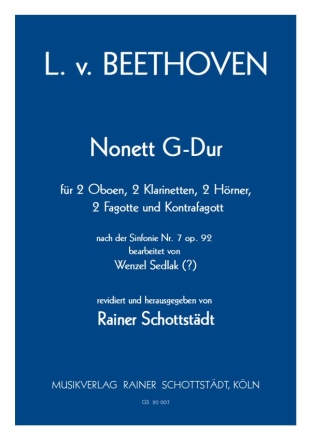 Nonett G-Dur fr 2 Oboen, 2 Klarinetten, 2 Hrner, 2 Fagotte und Kontrafagott Partitur und Stimmen