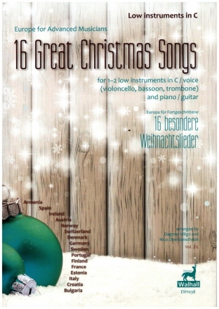 Europa fr Fortgeschrittene: 16 besondere Weihnachtslieder fr 1-2 tiefe Instrumente in C, Klavier (Git), Gesang (tief) ad lib Partitur und Stimmen