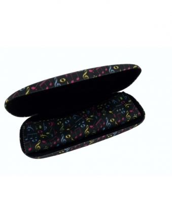 Brillenetui Noten schwarz/bunt mit Mikrofasertuch Hardcase: 16,5 x 6,5 x 3,5 cm / Putztuch: 15 x 18 cm