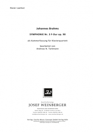 Symphonie Nr. 3 F-Dur op.90 fr Klavierquartett (Kammerfassung) Partitur und  Stimmen