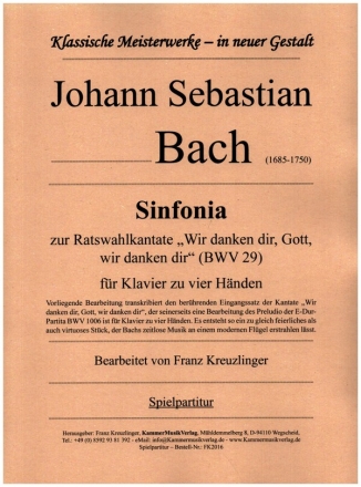 Sinfonia BWV29 fr Klavier zu 4 Hnden Spielpartitur