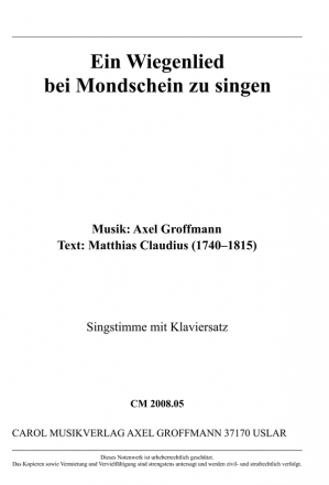 Ein Wiegenlied bei Mondschein zu singen Sololied mit Tasteninstrument Partitur