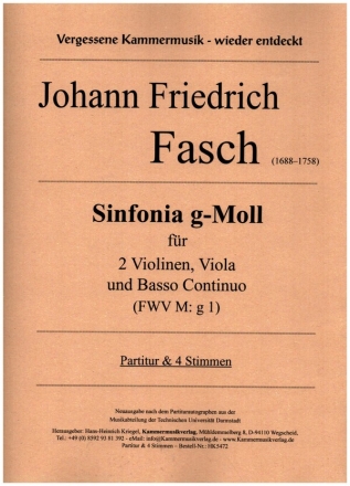 Sinfonia g-Moll FWV M:g1 fr 2 Violinen, Viola und Bc Partitur und Stimmen