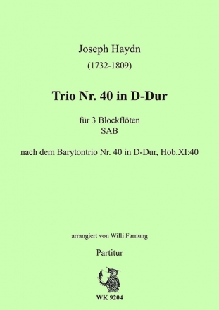Trio Nr.40 in D-Dur fr 3 Blockflten (SAB) Partitur und Stimmen