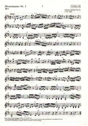 Divertimento Nr.1 MH5 fr 2 Violinen und Violoncello Violine 2