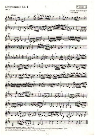 Divertimento Nr.1 MH5 fr 2 Violinen und Violoncello Violine 2