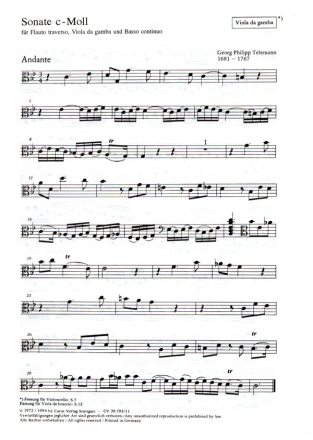 Triosonate c-Moll TWV42:C6 fr Flte, Viola da gamba und Bc Viola da gamba