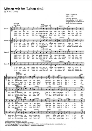 Cornelius, Peter / Luther, Martin: Mitten wir im Leben sind Coro TTBB P