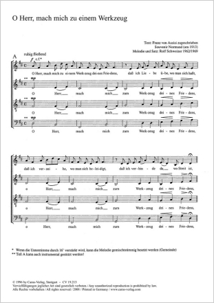 Schweizer, Rolf / Schweizer, Rolf: O Herr, mach mich zu einem Werkzeug Coro SATB P