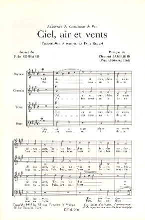 Ciel, air et vents pour choeur mixte a cappella (piano/orgue ad lib) partition