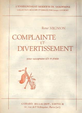 Complainte et Divertissement pour saxophone Si b et piano