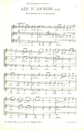 Air d'Armide pour chour de femmes a cappella partition