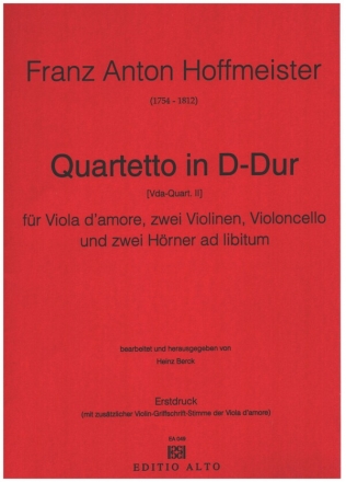 Quartetto in D-Dur (Vda-Quart. Nr.2) fr Viola d'amore, 2 Violinen, Violoncello und 2 Hrner ad lib. Partitur und Stimmen