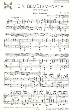 Ein Gemtsmensch fr Fagott und Klavier