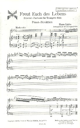 Freut euch des Lebens fr Trompete und Klavier