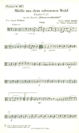 Mdle aus dem schwarzen Wald: fr Salonorchester Ergnzungsstimmen gr. Orch.