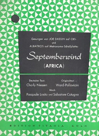 Septemberwind ( Africa ): fr Klavier/Gesang/Gitarre