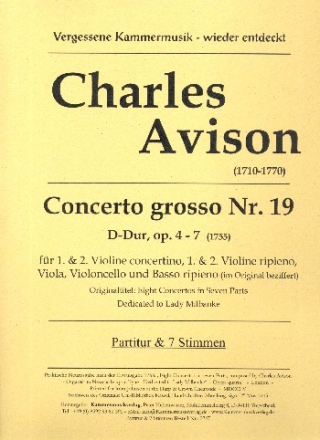 Concerto grosso D-Dur Nr.19 op.4-7 fr 2 Violinen und Streicher Partitur und Stimmen