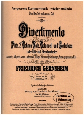 Divertimento E-Dur op.53 fr Flte, 2 Violinen, Viola, Violoncello und Kontrabass Partitur und Stimmen