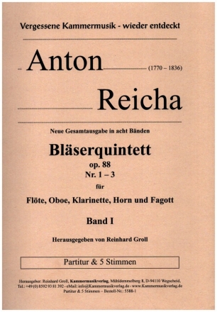 Blserquintette op.88 Band 1 (Nr.1-3) fr Flte, Oboe, Klarinette, Horn und Fagott Partitur und Stimmen
