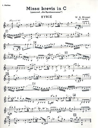 Missa brevis C-Dur KV220 fr Soli, gem Chor und Orchester Violine 1