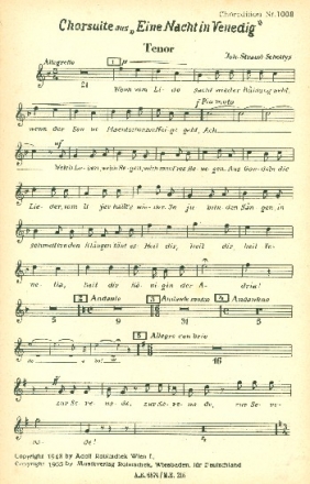 Chorsuite aus Eine Nacht in Venedig fr gem Chor und Orchester Tenor