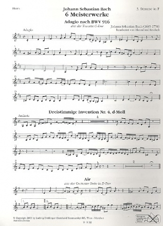 6 Meisterwerke fr flexibles Ensemble Extrastimme 3 in F (Horn)