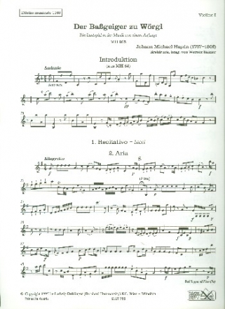 Der Bassgeiger zu Wrgl fr 2 Singstimmen, Streicher und Bc Violine 1