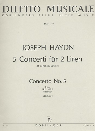 Konzert F-Dur Nr.5 Hob.VIIh:5 fr 2 Liren (Altblockflten/Flten/Oboen) und Orchester Stimmen (Streicher 1-1-1-1--1)
