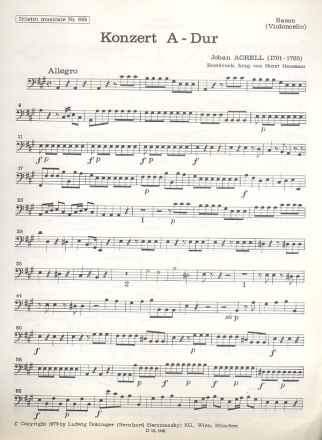 Konzert A-Dur fr Cembalo (Klavier) und Streichorchester Violoncello/Kontrabass