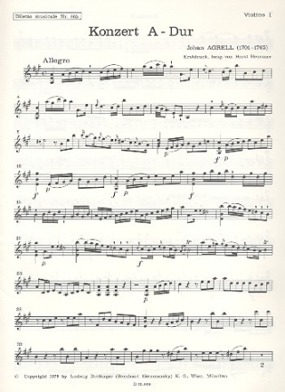 Konzert A-Dur fr Cembalo (Klavier) und Streichorchester Violine 1